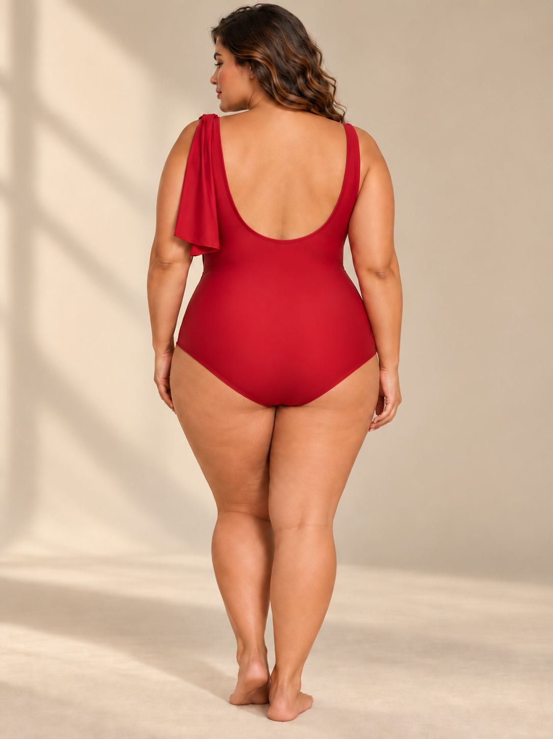 Handmade Red Floral One-Piece Swimsuit