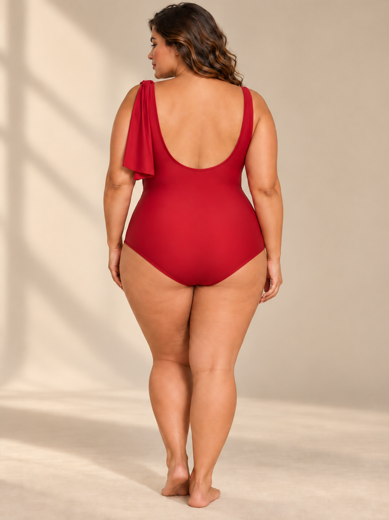 Handmade Red Floral One-Piece Swimsuit
