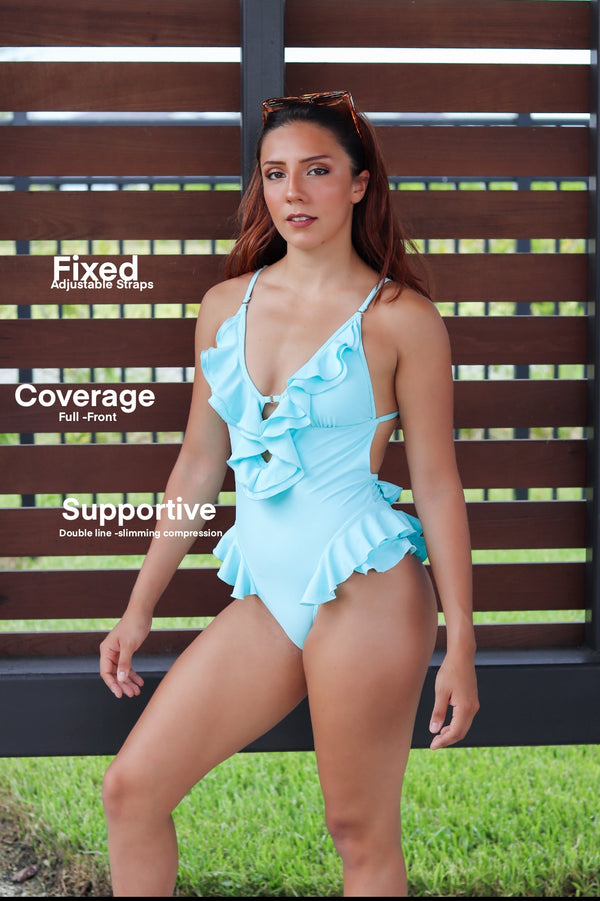 Flirty Frills – Aqua Blue Ruffle One-Piece Swimsuit | Zee Swim
