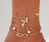 5 Pcs GOLD Exquisite Foot Bracelet Beach Woman Jewelry