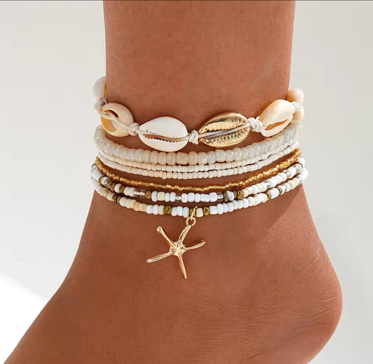 7 Pc Bohemian Anklet Stretchy