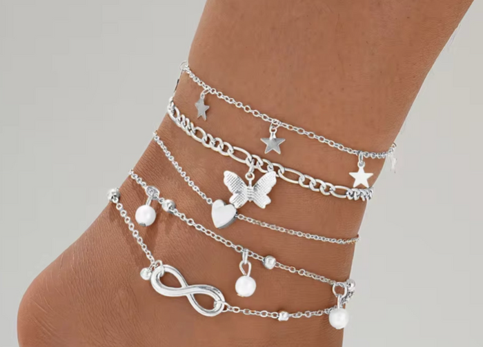 5 PC Silver elegant metal anklets charm (RESTOCKED)